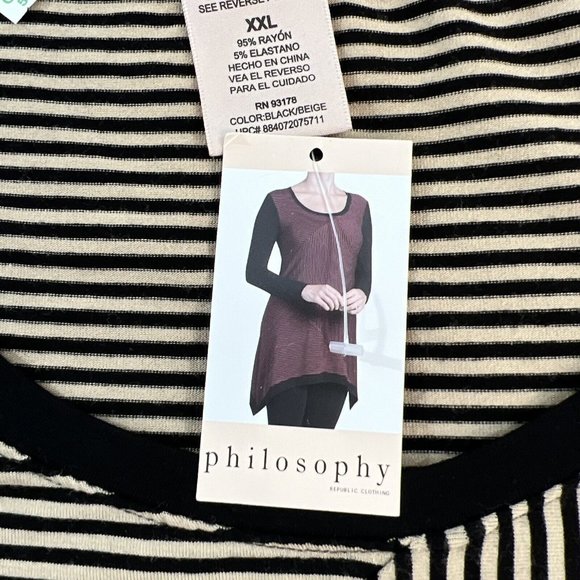 Philosophy Tunic Top Womens XXL Long Sleeve Scoop Neck Black Tan Striped NWT - Picture 16 of 16